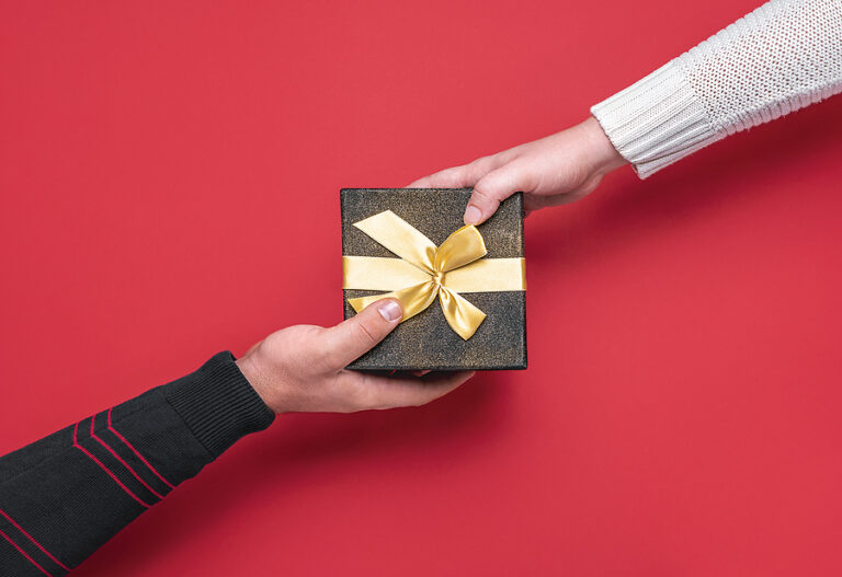 Giving And Receiving Festive Gift Box. Christmas Gifting Time Co