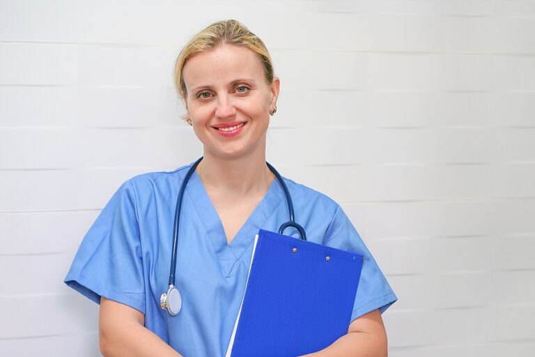 Doctor, Nurse With Stethoscope And Folder In Hand In Hospital. D